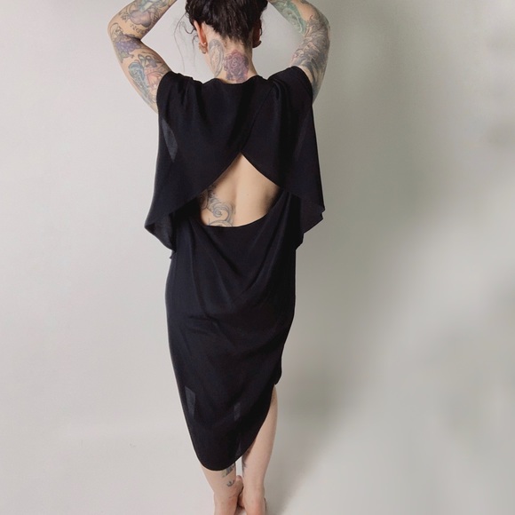 OAK Dresses & Skirts - OAK NYC Open Back Layered Poly Crepe Dress Black